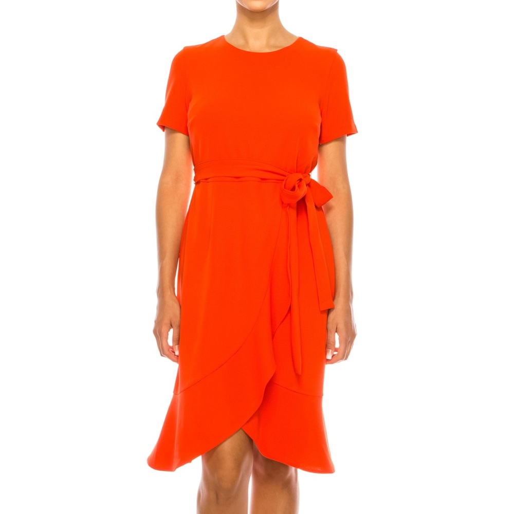 Shelby & Palmer Red Faux Wrap Ruffle Sheath Dress Size 8